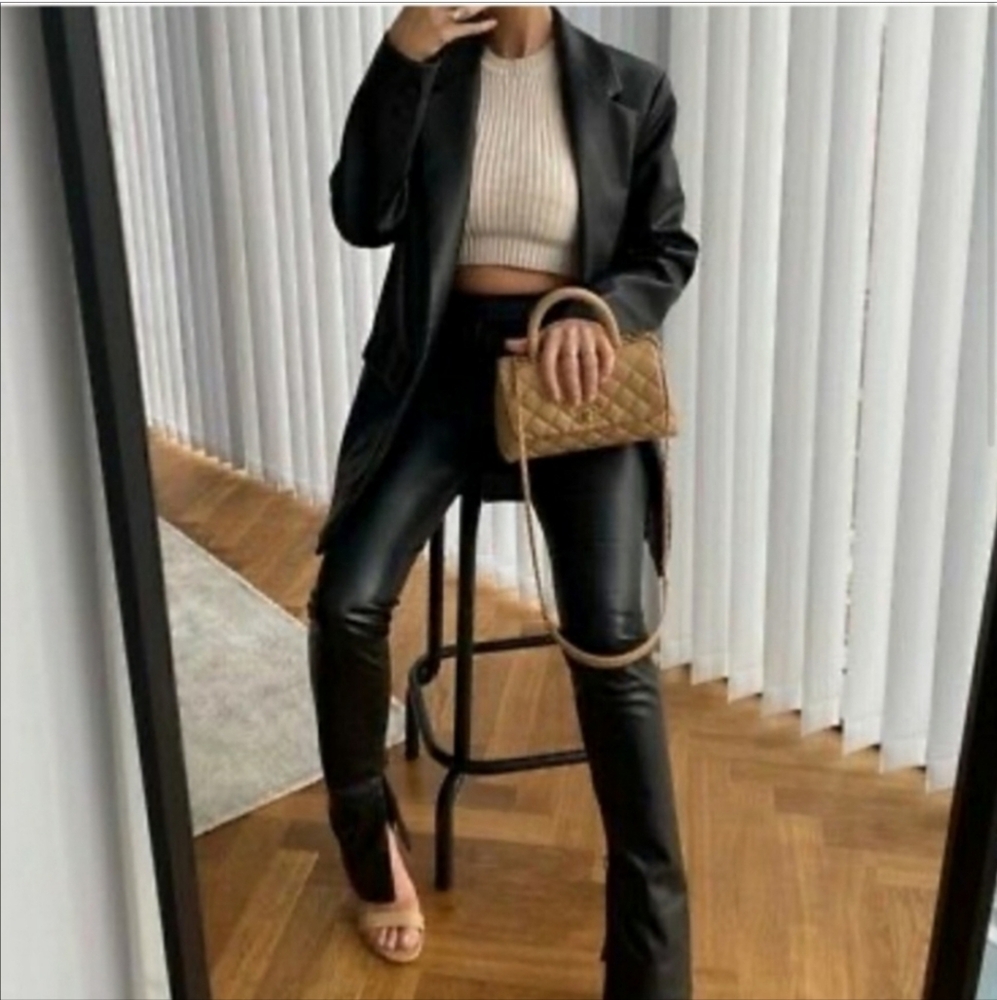 Zara Extra Long Faux Leather Leggings Pants Black Size 0 and 2 - Picture 12 of 15